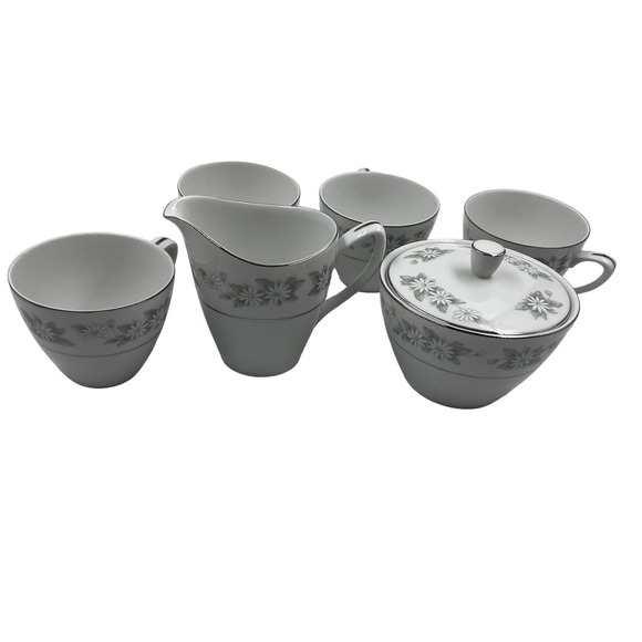 Mikasa #243 Japan Fine China Painted White Daisy Coffee Cups Sugar Dish Creamer - Picture 1 of 13